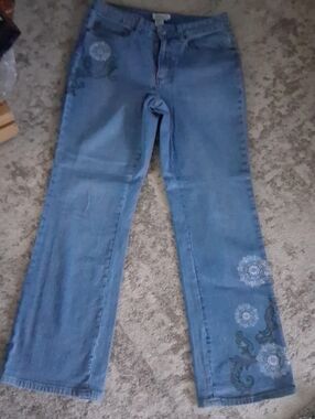 Coldwater Creek Light Blue Floral Embroidered Wide-Leg Jeans